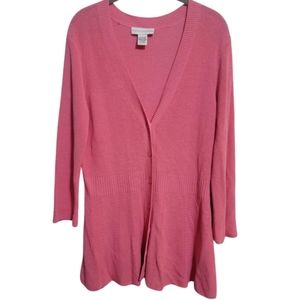 Doncaster Coral Pink Knit Long Cotton Rayon Blend Cardigan Size Large
